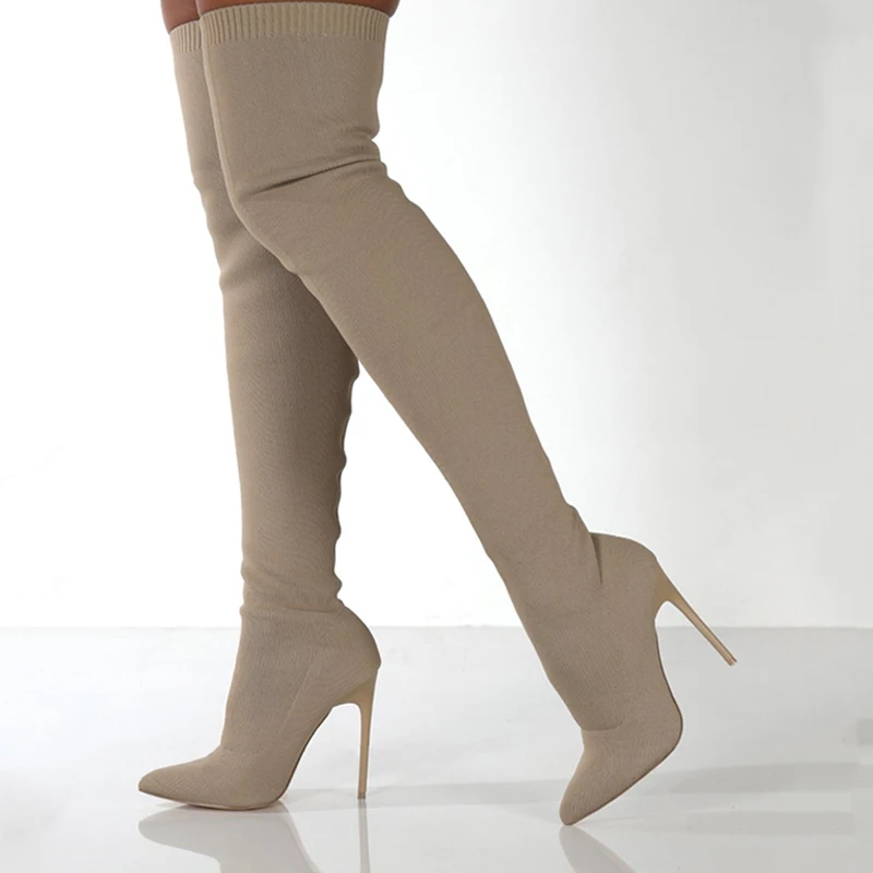 Sewing Knit - Sepatu Bot Atas Lutut Musim Gugur