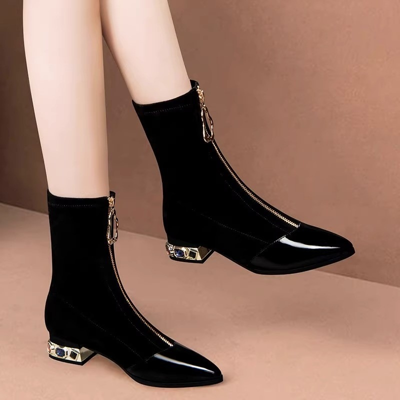 Sewing Front Zipper - Sepatu bot pergelangan kaki payet berkilau