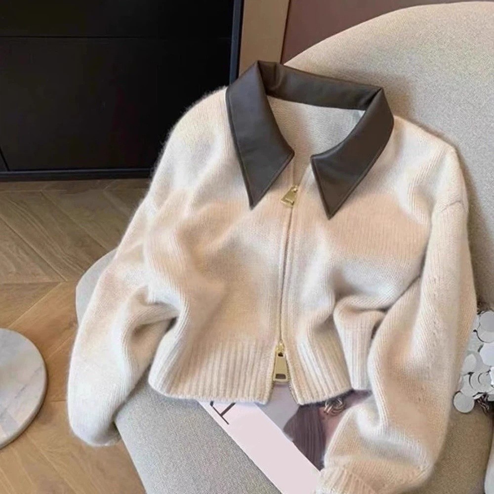 Kardigan Sweater Kerah Kulit d - Sewing Front Zipper ulasan dan harga